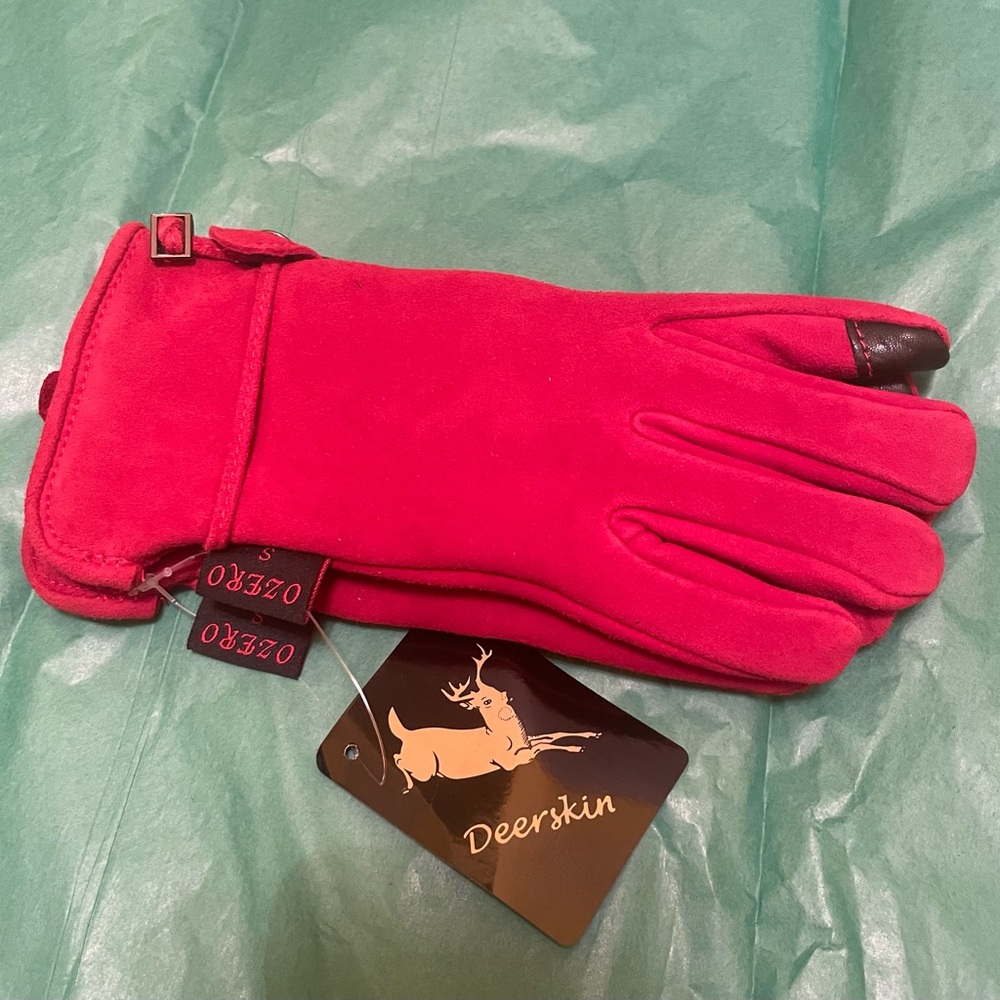 Womans sz S Red Touchscreen Deerskin Gloves